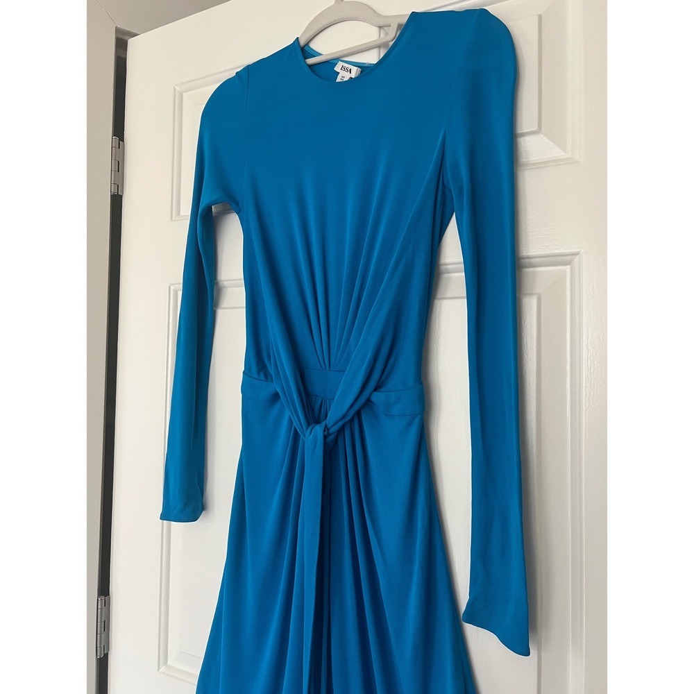 ISSA London Cerulean Blue Twist Front Open Back Long Sleeve Maxi Gown Dress - Picture 6 of 10